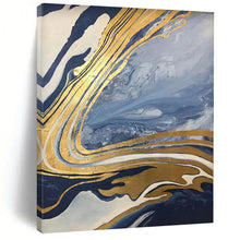 Load image into Gallery viewer, Blue - Gold Marbled Abstract Acrylic Art - Suited for Luxury Bedroom & Upscale Dining Room LargeART0555