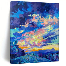 Load image into Gallery viewer, Blue & Orange Abstract Landscape Art, Perfect for Adventurous Living Room & Inspirational Office LargeART2112