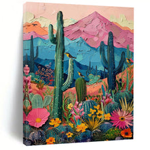 Load image into Gallery viewer, “Colorful Desert Landscape” - Pink, Blue, and Green Nature Art on Canvas DKH1402