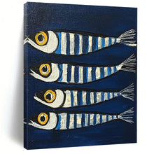 Load image into Gallery viewer, Striped Fish on Blue Abstract Canvas Painting, Perfect for Nautical Nursery & Coastal Café LargeART1189