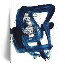 Load image into Gallery viewer, “Indigo Whirl” - Deep blue, dynamic brushstrokes with black splatters DTP161