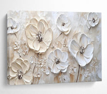 Load image into Gallery viewer, Hand - painted Extensive 3D White Flowers Acrylic Art for Sophisticated Dining Rooms LargeART1769