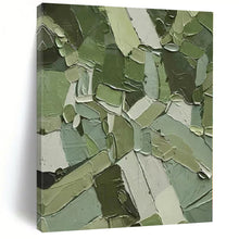 Load image into Gallery viewer, Grand Hand - painted Patchwork Green Textures Acrylic Art for Eclectic Lounges LargeART0201