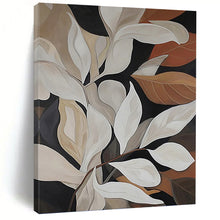 Load image into Gallery viewer, “Elegant Leaf Abstraction” - White, Brown, Green Abstract Botanical Art on Canvas DKH1125