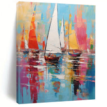 Load image into Gallery viewer, Colorful Sailboat Abstract Canvas Painting, Ideal for Coastal Living Room & Nautical - Themed Café LargeART1278