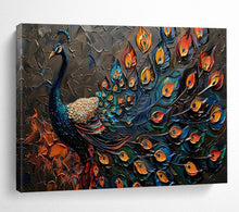 Load image into Gallery viewer, Textured Peacock “Colorful Plumage” Painting on Canvas, Ornate Wildlife Art DKH807