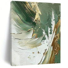 Load image into Gallery viewer, Hand - painted Extensive Green - Gold - White Abstract Textures Acrylic Art for Elegant Dining Rooms LargeART0088