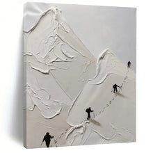 Load image into Gallery viewer, “Impasto Mountain Climbers” ,White impasto mountains with tiny black climbers and their trails. DTP317