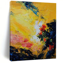 Load image into Gallery viewer, “Bold Color Explosion Abstract” - Yellow, Red, Blue Abstract Art on Canvas DKH1342