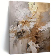 Load image into Gallery viewer, “White and Gold Abstract Textures” - White, Gold, Grey Abstract Art on Canvas DKH1246