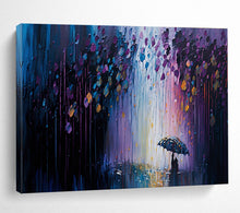 Load image into Gallery viewer, Rainy Night “Colorful Downpour” Painting on Canvas, Romantic Weather Art DKH876
