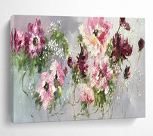 Load image into Gallery viewer, Hand - painted Large - scale Pink and Purple Flower Bouquet Acrylic Art for Elegant Dining Spaces LargeART1764