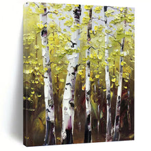 Load image into Gallery viewer, “Sunlit Yellow Birch Forest” - Yellow, Green, Brown Landscape Art on Canvas DKH1282