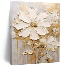 Load image into Gallery viewer, “Gilded White Floral Impasto” - Gold and White Flower Art on Canvas DKH1395
