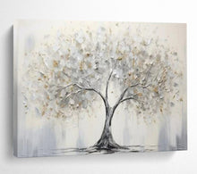 Load image into Gallery viewer, Silver & Gold Tree of Calm Hand-Painted Abstract Acrylic Art for Entryway Serenity LargeART1619