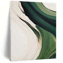 Load image into Gallery viewer, “Green & White Flowing Abstraction” - Fluid Abstract Art on Canvas DKH1468