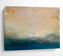 Load image into Gallery viewer, Abstract Coastal Painting on Canvas - “Golden and Blue Horizons” DKH770