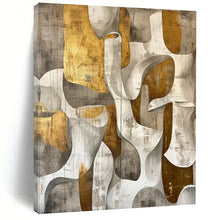 Load image into Gallery viewer, “Gold, Grey and White Abstract Forms” - Modern Abstract Acrylic, Ideal for Luxury Living Room and Corporate Office DTP011