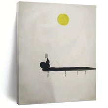 Load image into Gallery viewer, “Minimalist Figure Fishing under Yellow Moon” - Zen - Inspired Art on Canvas DKH1562