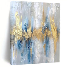 Load image into Gallery viewer, Gray - Blue - Gold Abstract Strokes Acrylic Art, Perfect for Minimalist Home & Office LargeART1011