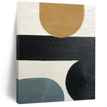 Load image into Gallery viewer, “Multicolor Ribbed Shapes Collage” - Black, Beige, Blue Abstract Art on Canvas DKH1177