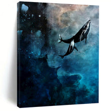 Load image into Gallery viewer, “Cosmic Whales in Deep Blues” Abstract Surrealist Painting on Canvas, Dreamy Marine Art DKH933