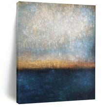 Load image into Gallery viewer, Blue, Gray & Gold Coastal Sunset Abstract Painting, Ideal for Beach House Living Room & Relaxing Balcony Area LargeART1983