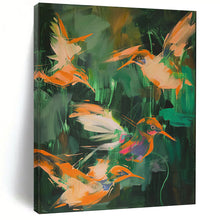 Load image into Gallery viewer, Colorful Hummingbird Swarm Abstract Art, Ideal for Bohemian Bedroom & Lively Sunroom LargeART2026