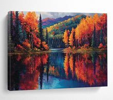 Load image into Gallery viewer, Autumn Landscape “Lake Reflections” Painting on Canvas, Vibrant Scenic Art DKH818