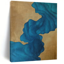 Load image into Gallery viewer, Oversized Blue and Gold Abstract Flow Acrylic for Luxury Hotel Lobby & Sophisticated Home Office LargeART0343