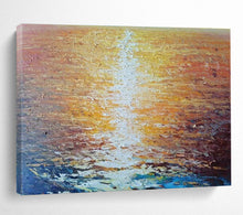 Load image into Gallery viewer, Golden Sunset Seascape Abstract Painting on Canvas - “Sunset Gleam” DKH637
