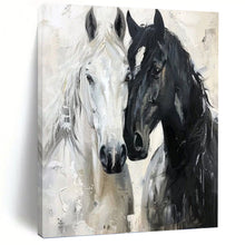 Load image into Gallery viewer, “Abstract Horse Duo” - Black, White, and Grey Animal Art on Canvas DKH1401