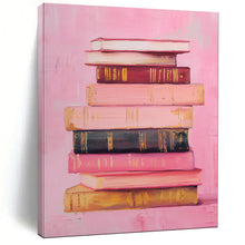 Load image into Gallery viewer, Stack of Books on Pink Abstract Art, Perfect for Cozy Library & Intellectual Study LargeART2017