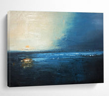 Load image into Gallery viewer, Blue - Toned Coastal Sunset Abstract Painting on Canvas - “Twilight Tide” DKH647