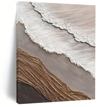 Load image into Gallery viewer, “Multi - Material Coastal Collage” – White, brown, gray, and other colors, with fabric and plaster to mimic a coastal scene. DTP344