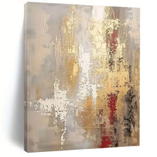 Load image into Gallery viewer, Gray, Gold & Red Abstract Fusion Acrylic Art, Nice for Office & Dining Area LargeART1017