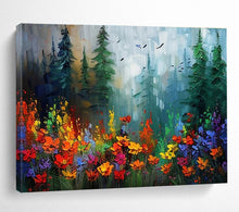 Load image into Gallery viewer, Forest Flower “Rainbow Glade” Painting on Canvas, Enchanted Landscape Art DKH839