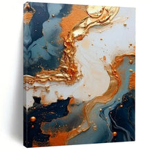 Load image into Gallery viewer, Blue and Gold Fluid Abstract Canvas Painting, Suited for Luxury Bedroom & Elegant Dining Room LargeART1216