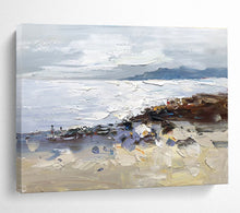 Load image into Gallery viewer, Textured Coastal Scene Abstract Painting on Canvas - “Beach Explorers” DKH634