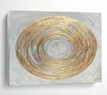 Load image into Gallery viewer, Golden Concentric Circles on Gray Abstract acrylic painting DLZ109