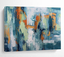 Load image into Gallery viewer, Abstract Cityscape Painting with Blue, Orange, and Green for Urban Loft & Contemporary Gallery DKH295