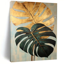 Load image into Gallery viewer, Tropical Abstract Leaf Art, Gold - Accented Green Painting for Coastal Bedroom & Jungle - Themed Lounge LargeART2195