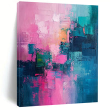 Load image into Gallery viewer, “Pink - Teal Fusion” – Pink, Teal & Blue Abstract Acrylic with Textured Blocks DTP061