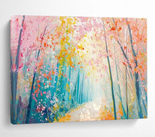 Load image into Gallery viewer, Pastel Forest “Enchanted Pathway” Painting on Canvas, Dreamy Landscape Decor DKH814