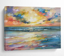 Load image into Gallery viewer, Hand - painted Large - Scale Vibrant Sunset Beach Acrylic Art for Relaxing Bedroom Retreats LargeART1748