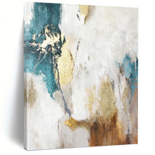 Load image into Gallery viewer, “Turquoise - Gold Abstract Flow” Abstract Painting on Canvas, Artistic Foyer Decor DKH1014