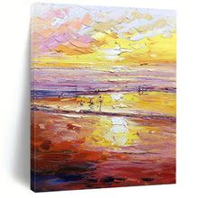 Load image into Gallery viewer, “Vibrant Sunset Beach Scene” - Yellow, Orange, Pink Landscape Art on Canvas DKH1306