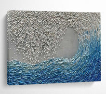 Load image into Gallery viewer, Hand - painted Wave - like Silver and Blue Acrylic Art for Coastal - Themed Hotel Lobby Decor LargeART1654