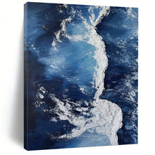 Load image into Gallery viewer, “Oceanic Textured Waves” - Blue, White Abstract Sea Art on Canvas DKH1126