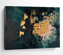 Load image into Gallery viewer, Dark Green with Gold & Pink Accents Abstract Painting for Luxury Living Room & Sophisticated Hotel Lobby DKH262